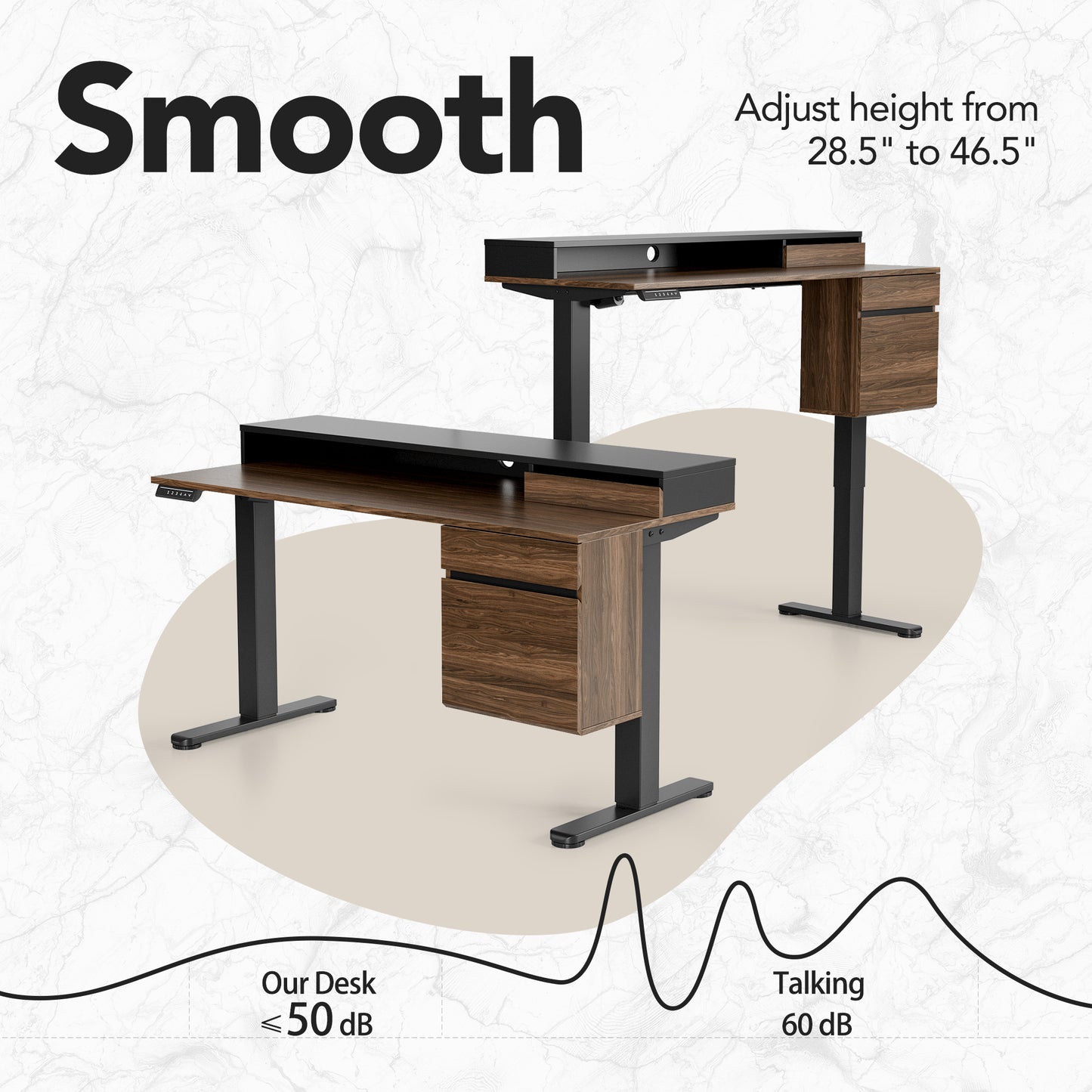 Whole-piece Standing Desk - Single Side 3 Drawers