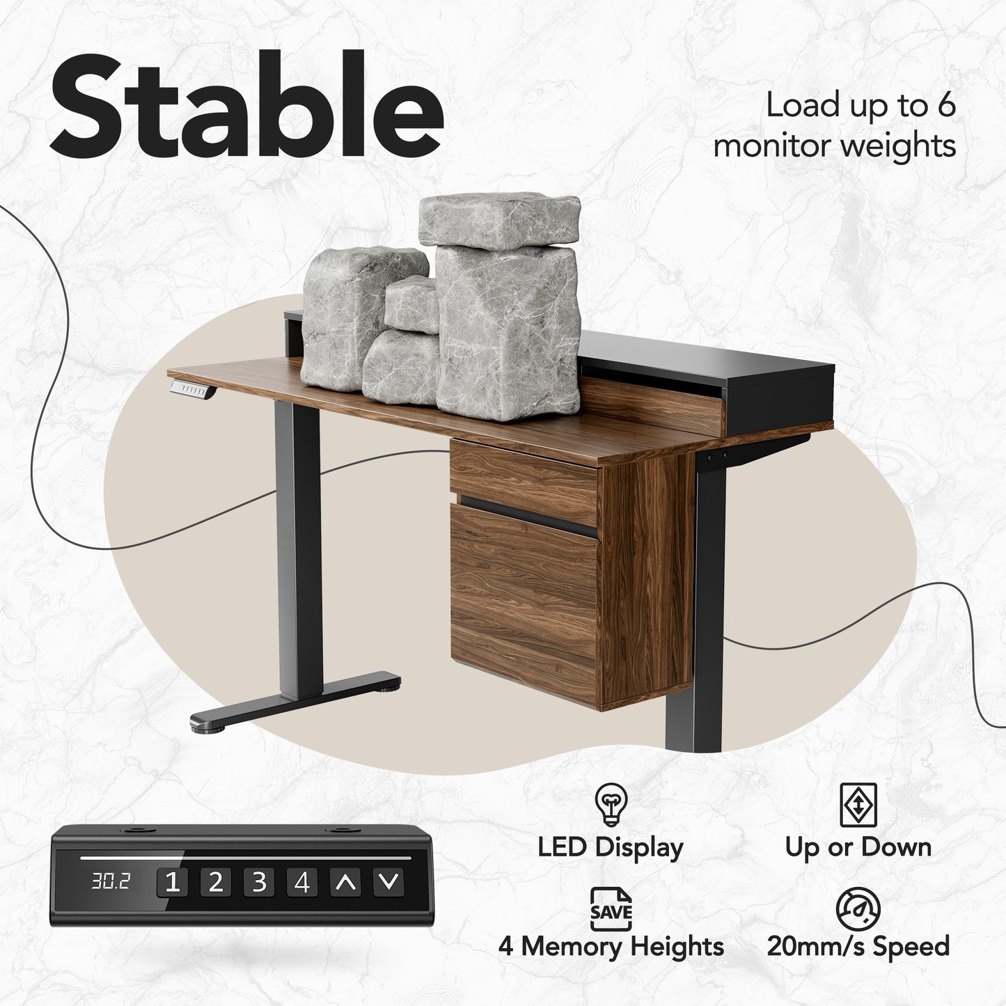 Whole-piece Standing Desk - Single Side 3 Drawers