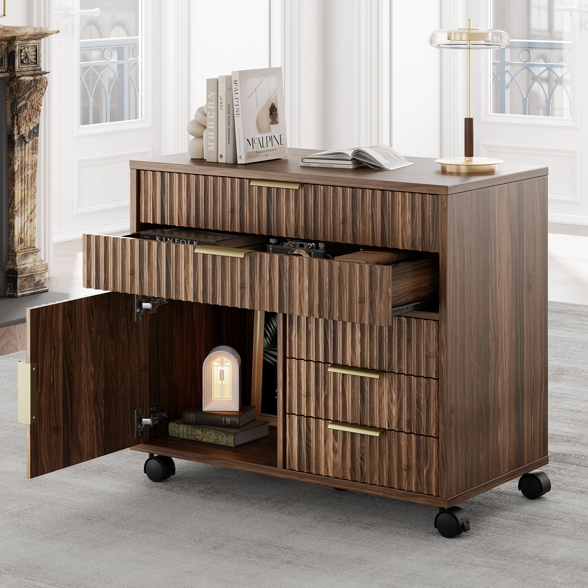 Fluted Mobile Office Cabinet