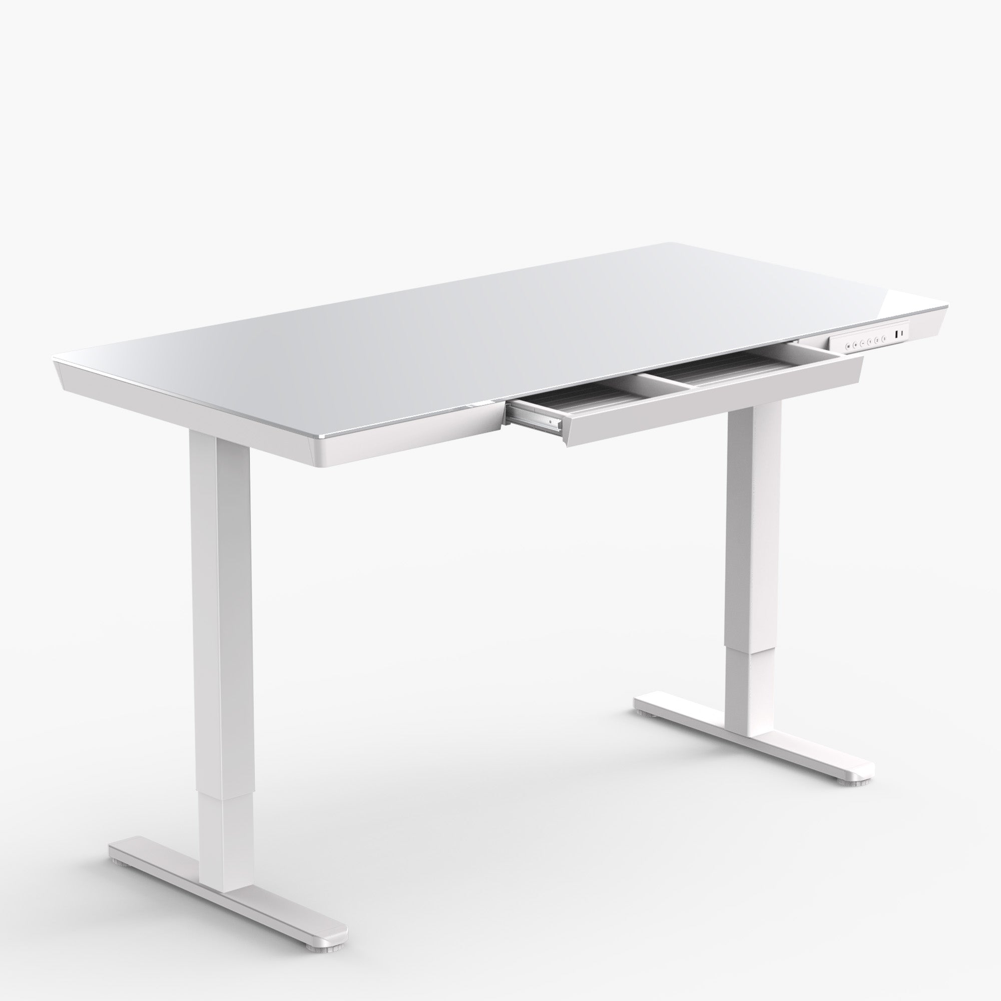 Glass Standing Desk with Drawer