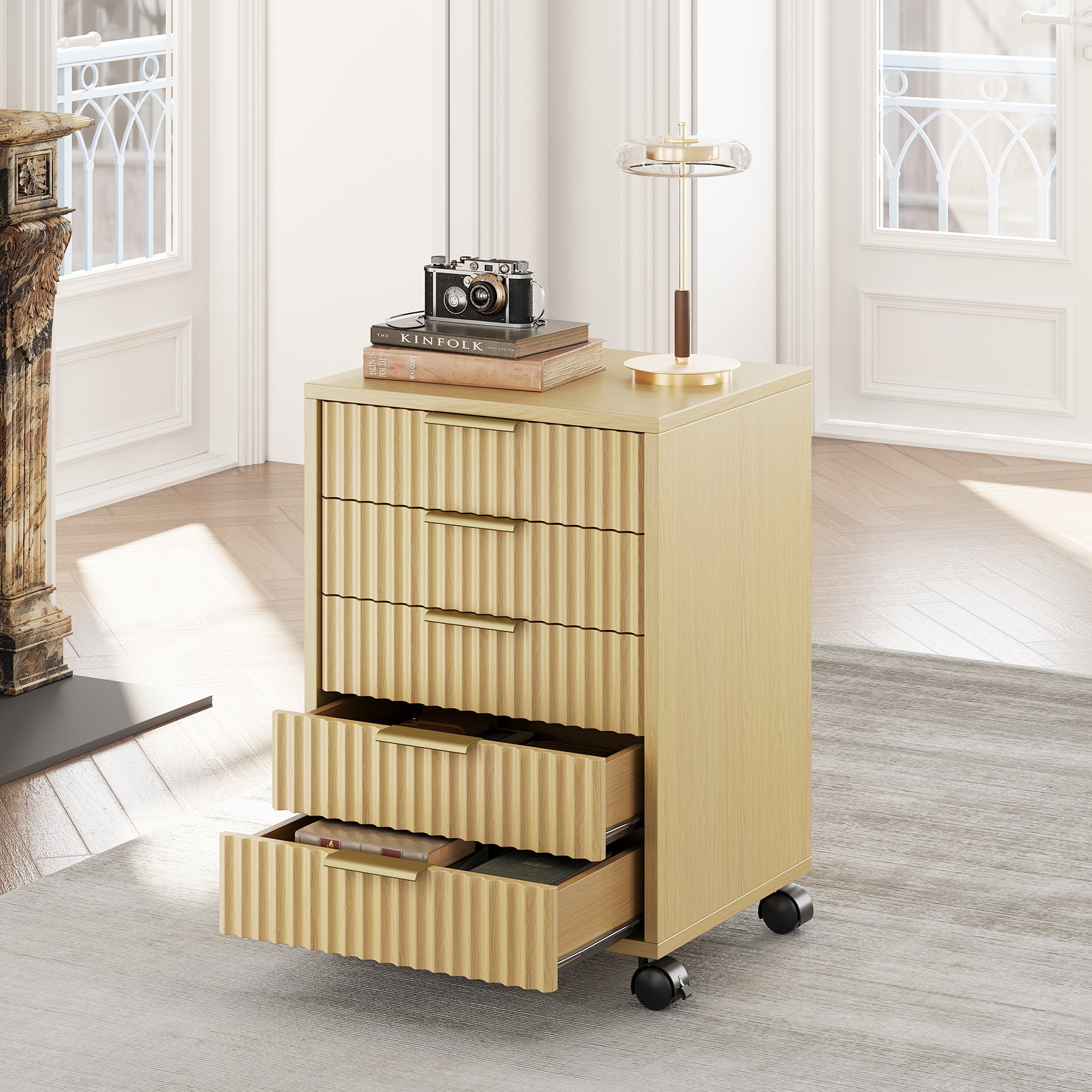 Fluted 5-Drawer Mobile Cabinet