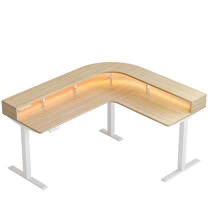63" Electric L Shaped Stadning Desk with LED Strip