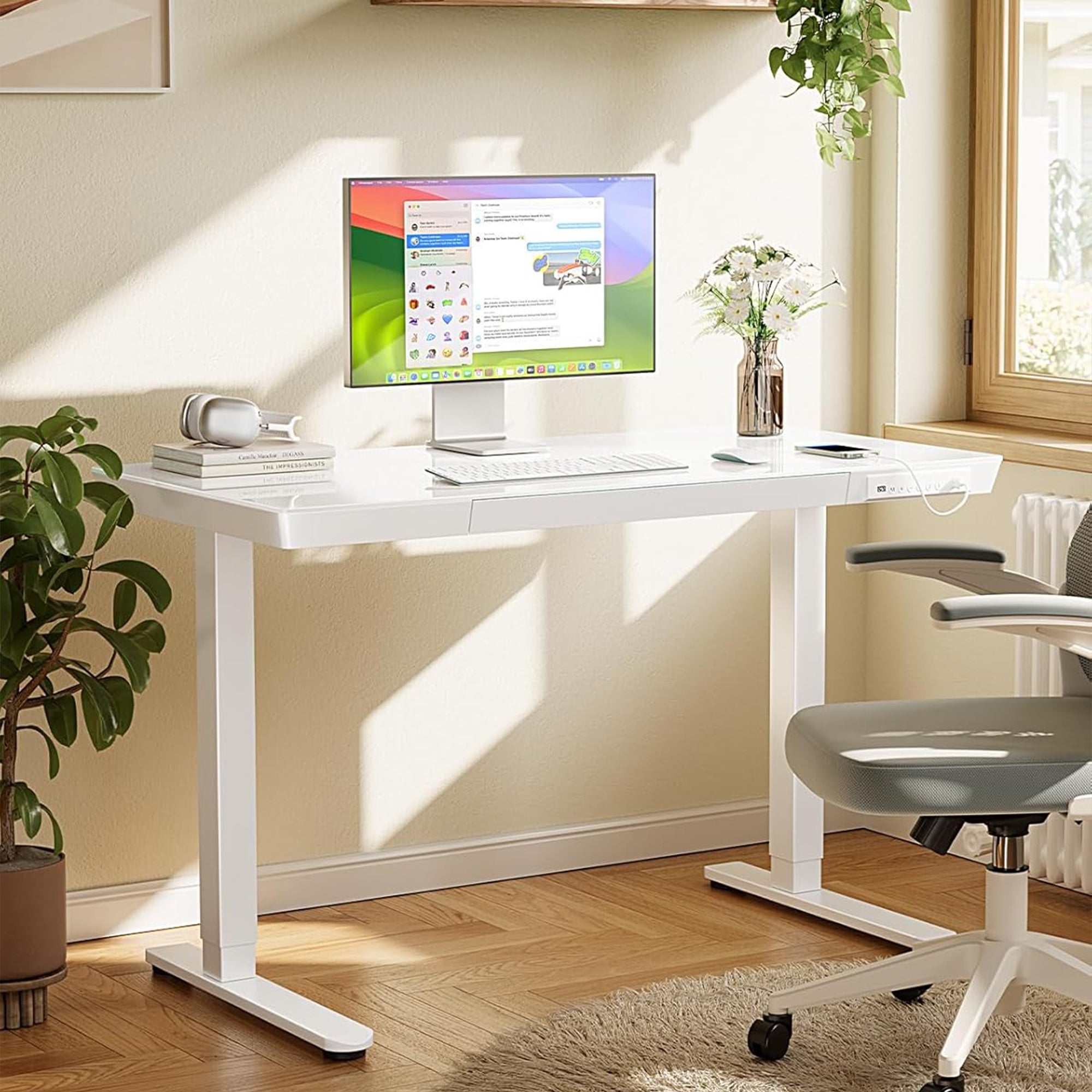 Glass Standing Desk with Drawer