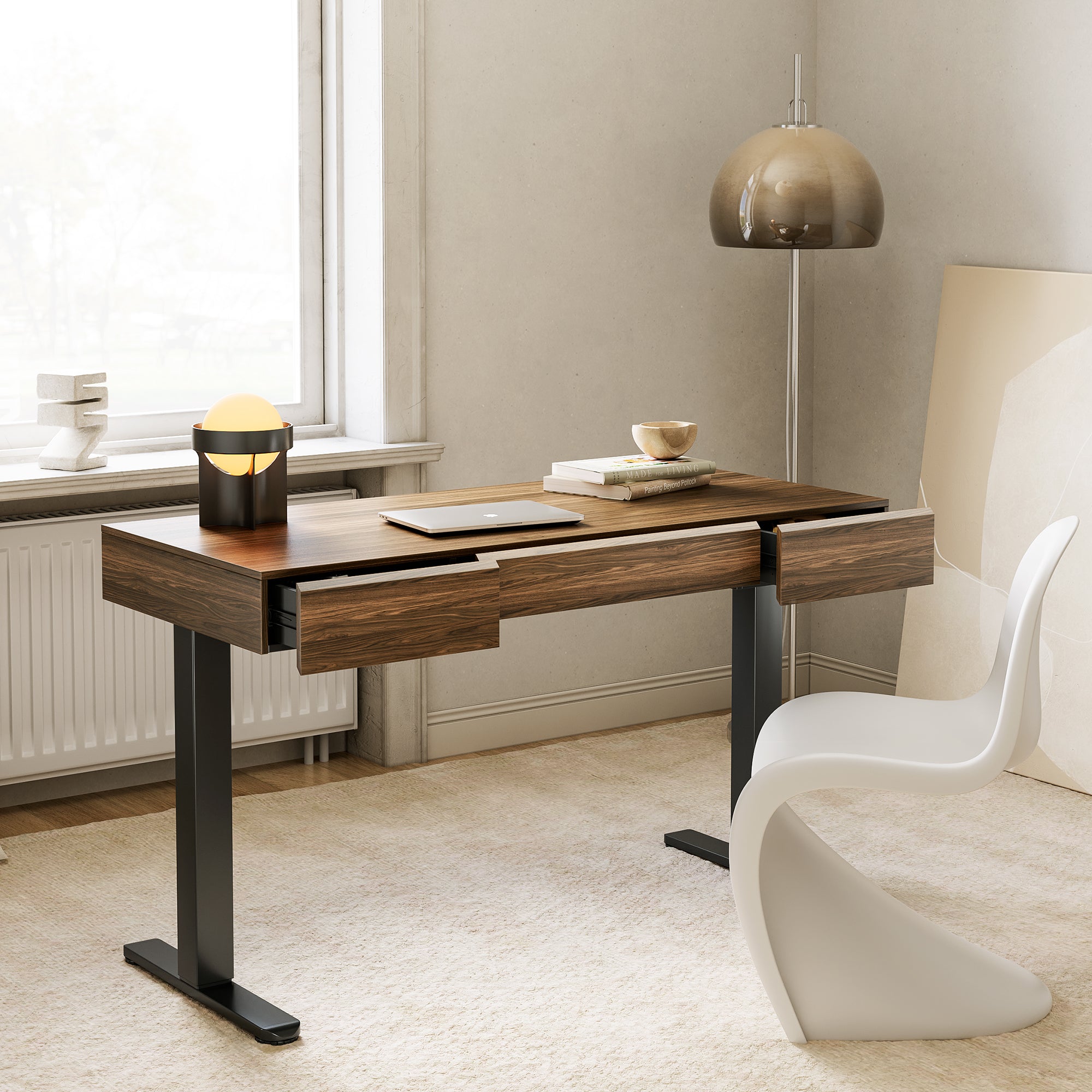 Whole-piece Desktop Standing Desk with 3 Drawers