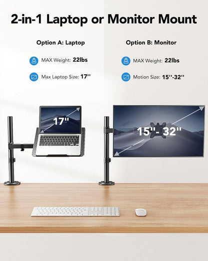 2 - in - 1 Adjustable Laptop & Monitor Arm - 