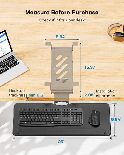 25" Keyboard Tray Under Desk - 