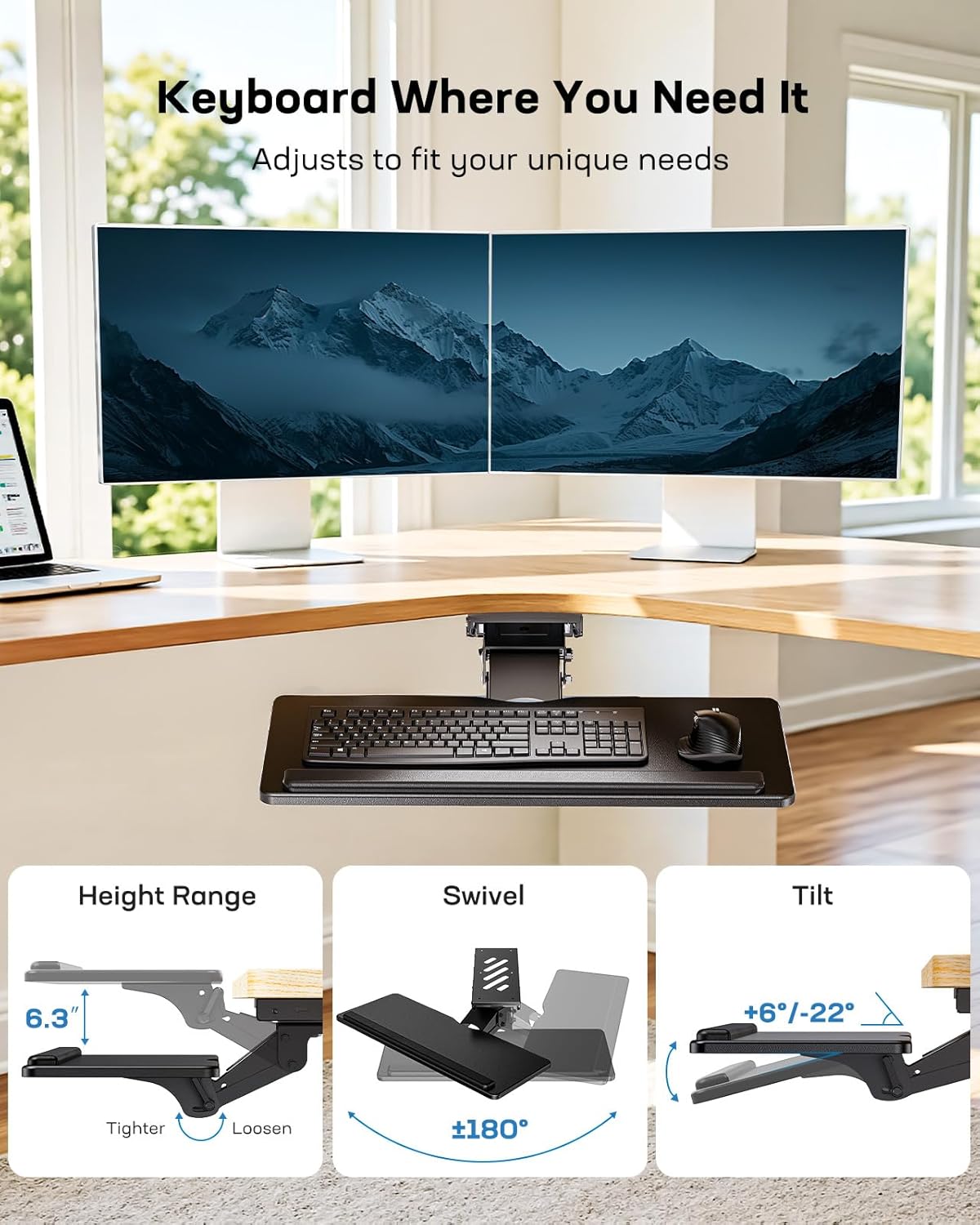 25" Keyboard Tray Under Desk - 