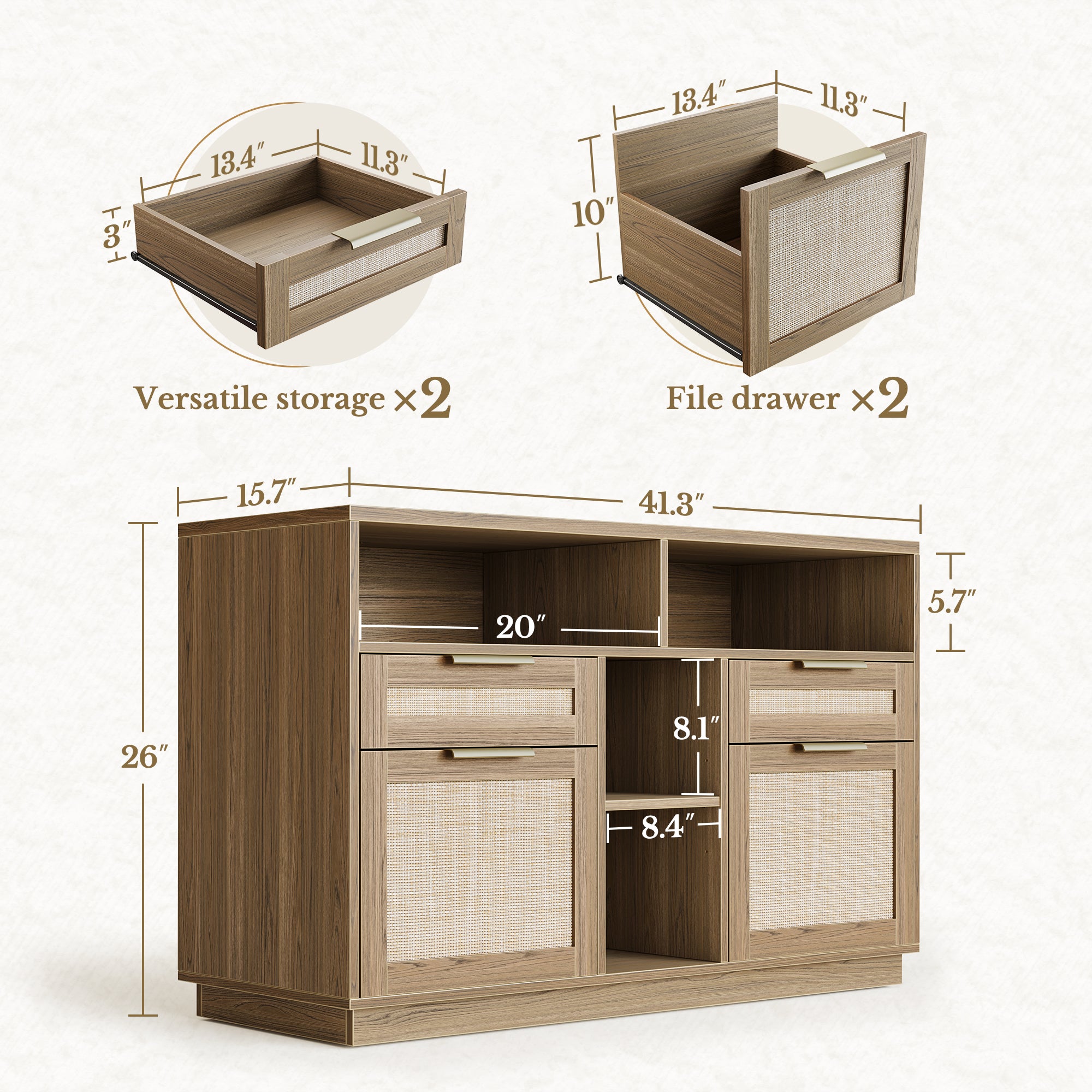 70" Desk + 6 Tier Corner Bookshelf / Rattan - Light Walnut
