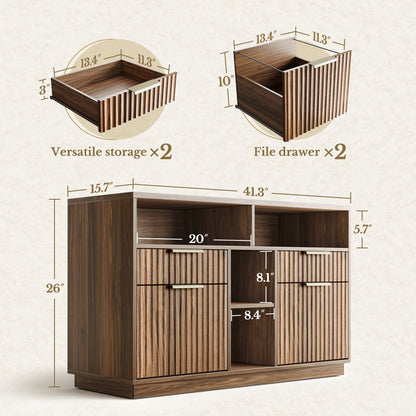 70" Desk + 6 Tier Corner Bookshelf / Fluted - Dark Walnut