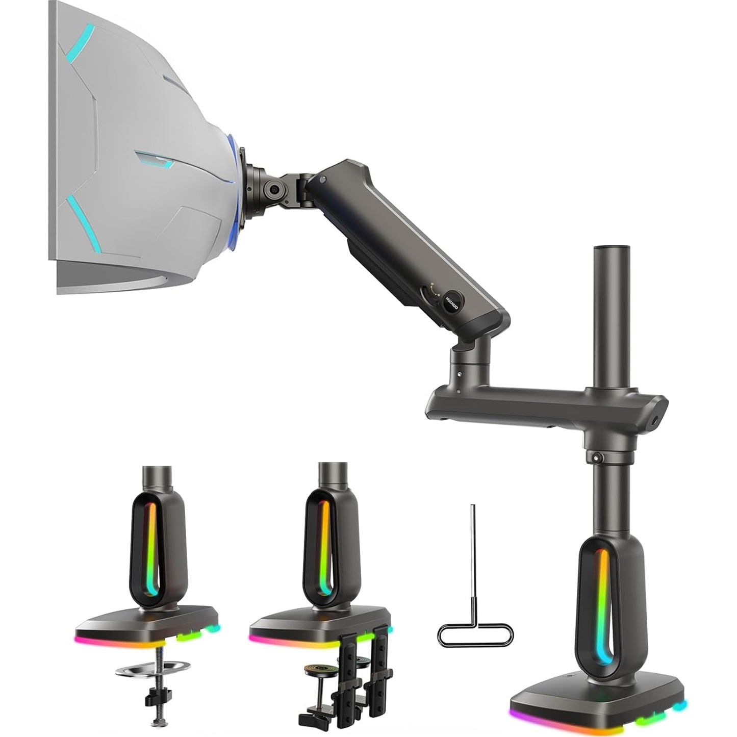 SS44 Heavy-Duty Single Monitor Arm with RGB Light