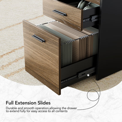 Black & Walnut 3-Drawer Home Office File Cabinet