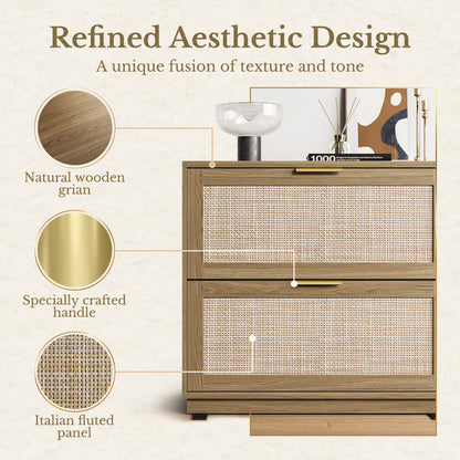 63" Desk + 2 Drawer Wood File Cabinet / Rattan - Light Walnut