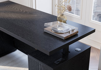 70" Desk + 60" Wide Bookshelf / Rattan - Black