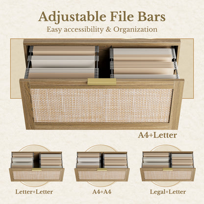 63" Desk + 2 Drawer Wood File Cabinet / Rattan - Light Walnut
