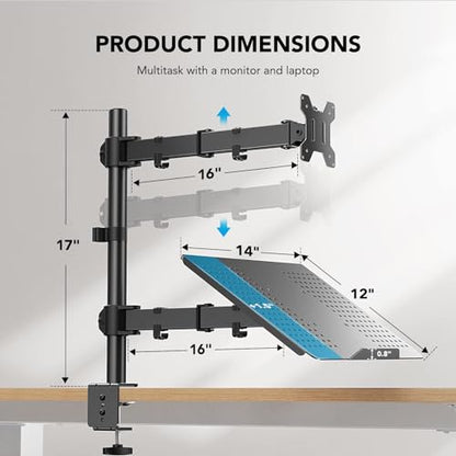 HUANUO HNCM2 product dimensions for dual monitor and laptop setup.