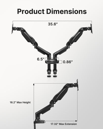 HUANUO HNDS6 Dual Monitor Mount for 13 to 30 Inch Screens - Bundle