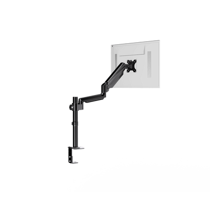 HUANUO single monitor mount with C-clamp installation showing full motion adjustment.