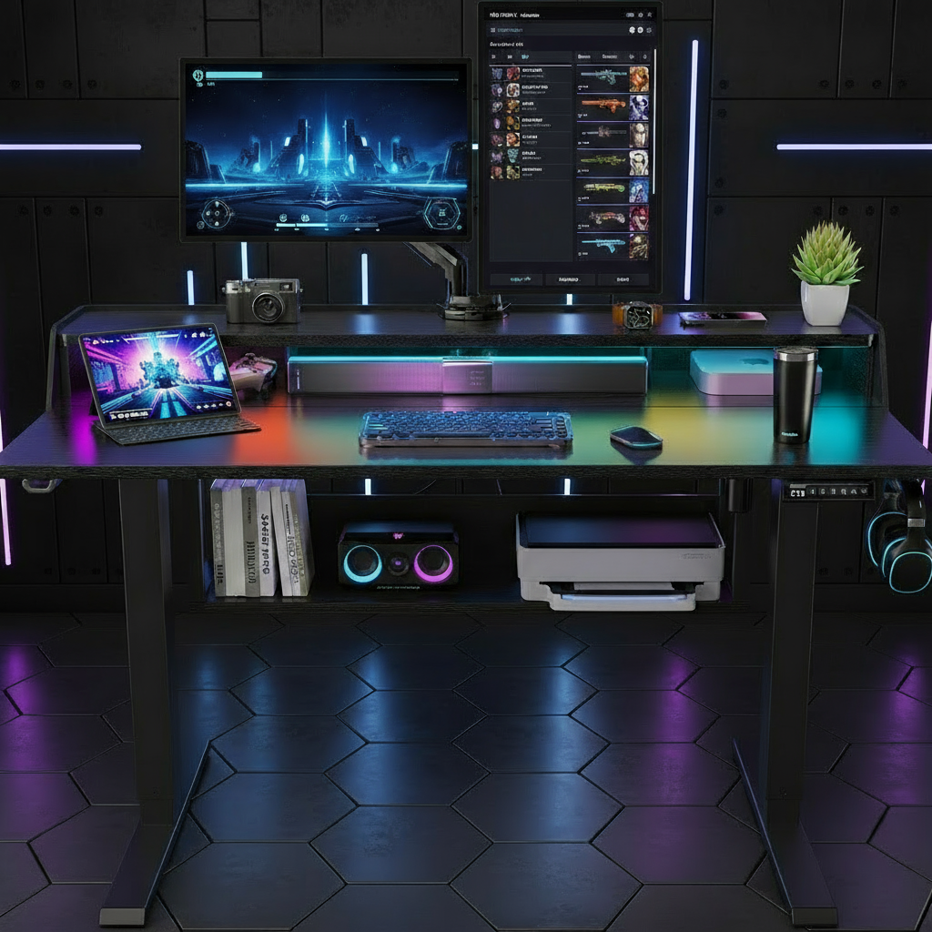 RGB Desk with Storage Shelves