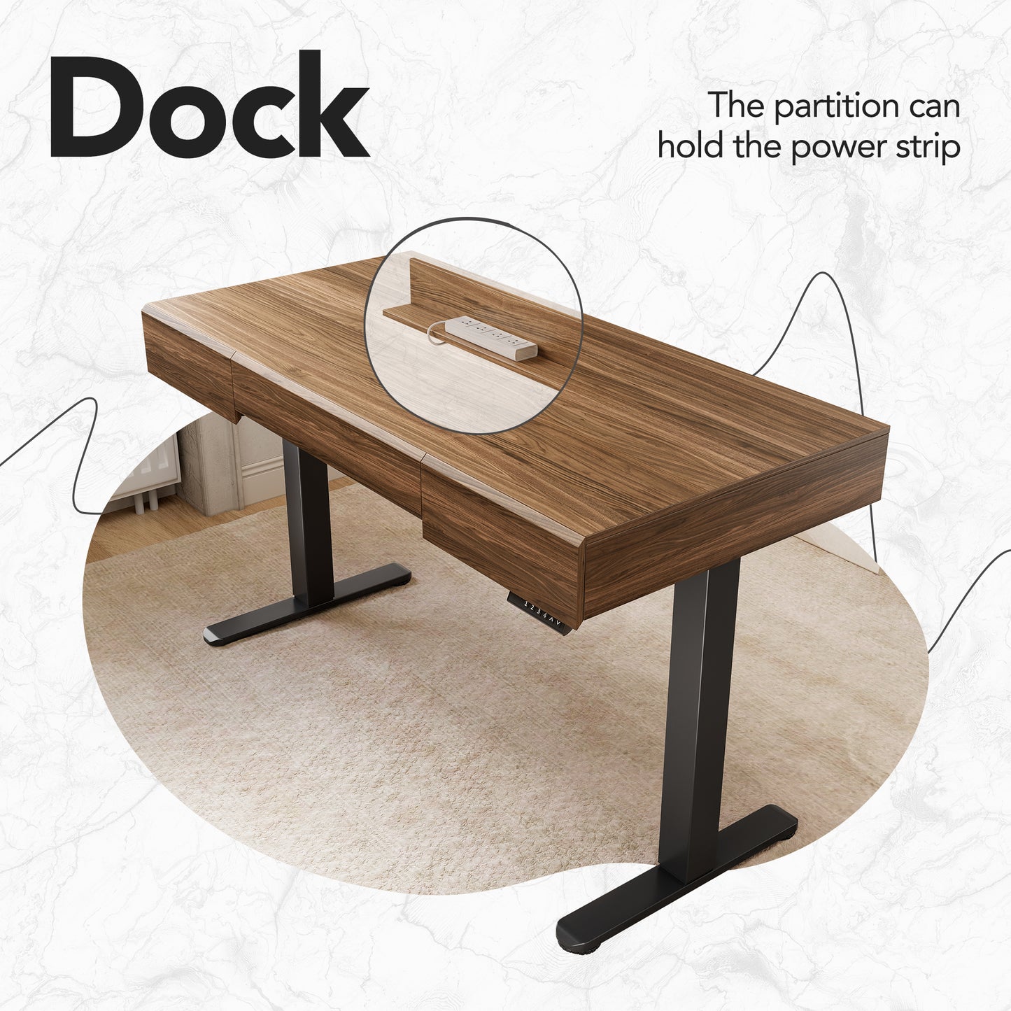 Whole-piece Desktop Standing Desk with 3 Drawers