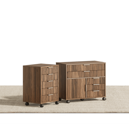 5 - Drawer Cabinet + Fluted Cabinet/ Fluted - Dark Walnut - 