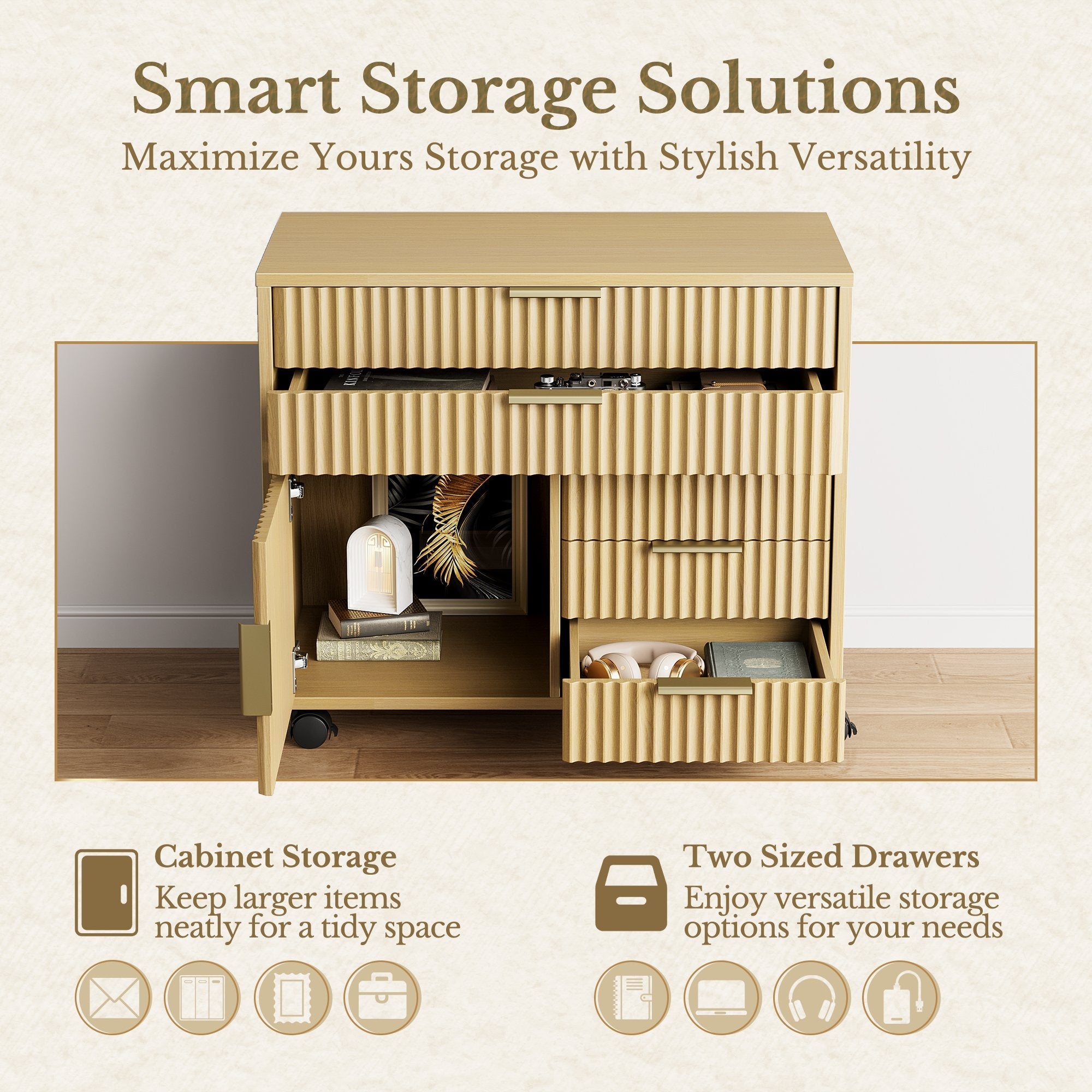 5 - Drawer Cabinet + Fluted Cabinet/ Fluted - Natural Oak - 