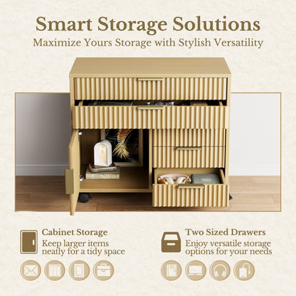 5 - Drawer Cabinet + Fluted Cabinet/ Fluted - Natural Oak - 