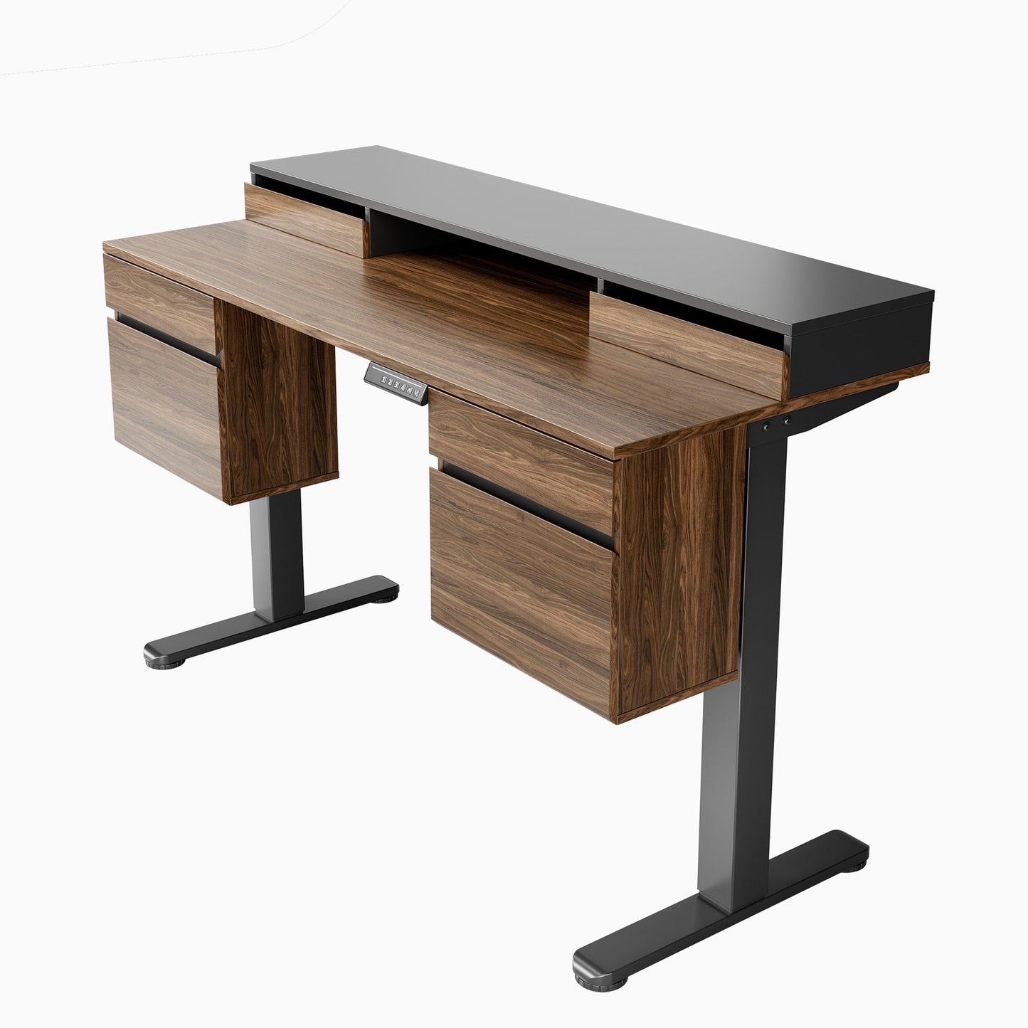 55" All - in - One Standing Desk Integrated 2 File Cabinet - Dark Walnut