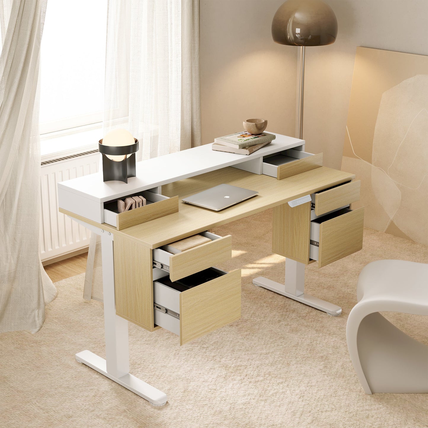 55" All - in - One Standing Desk Integrated 2 File Cabinet - Dark Walnut