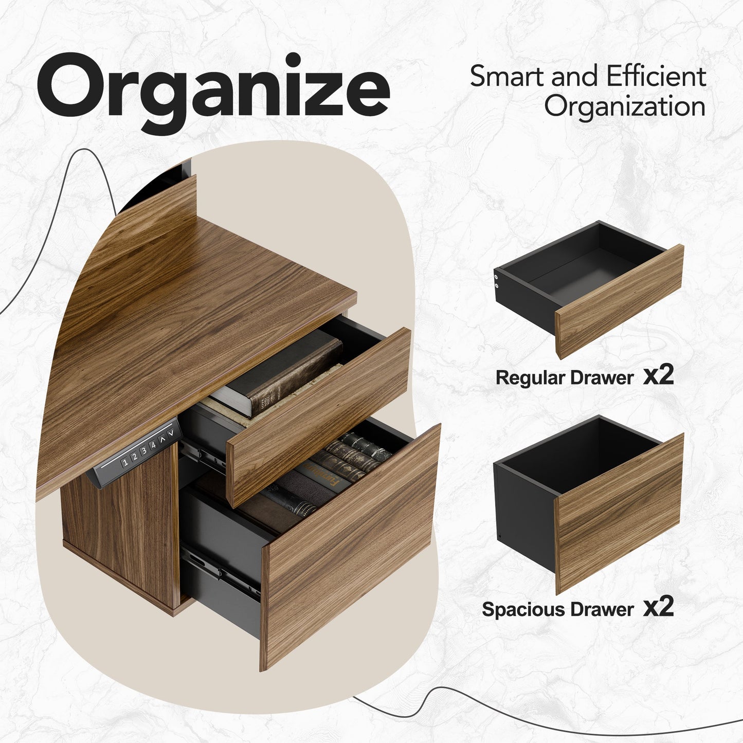 55" All - in - One Standing Desk Integrated 2 File Cabinet - Light Walnut