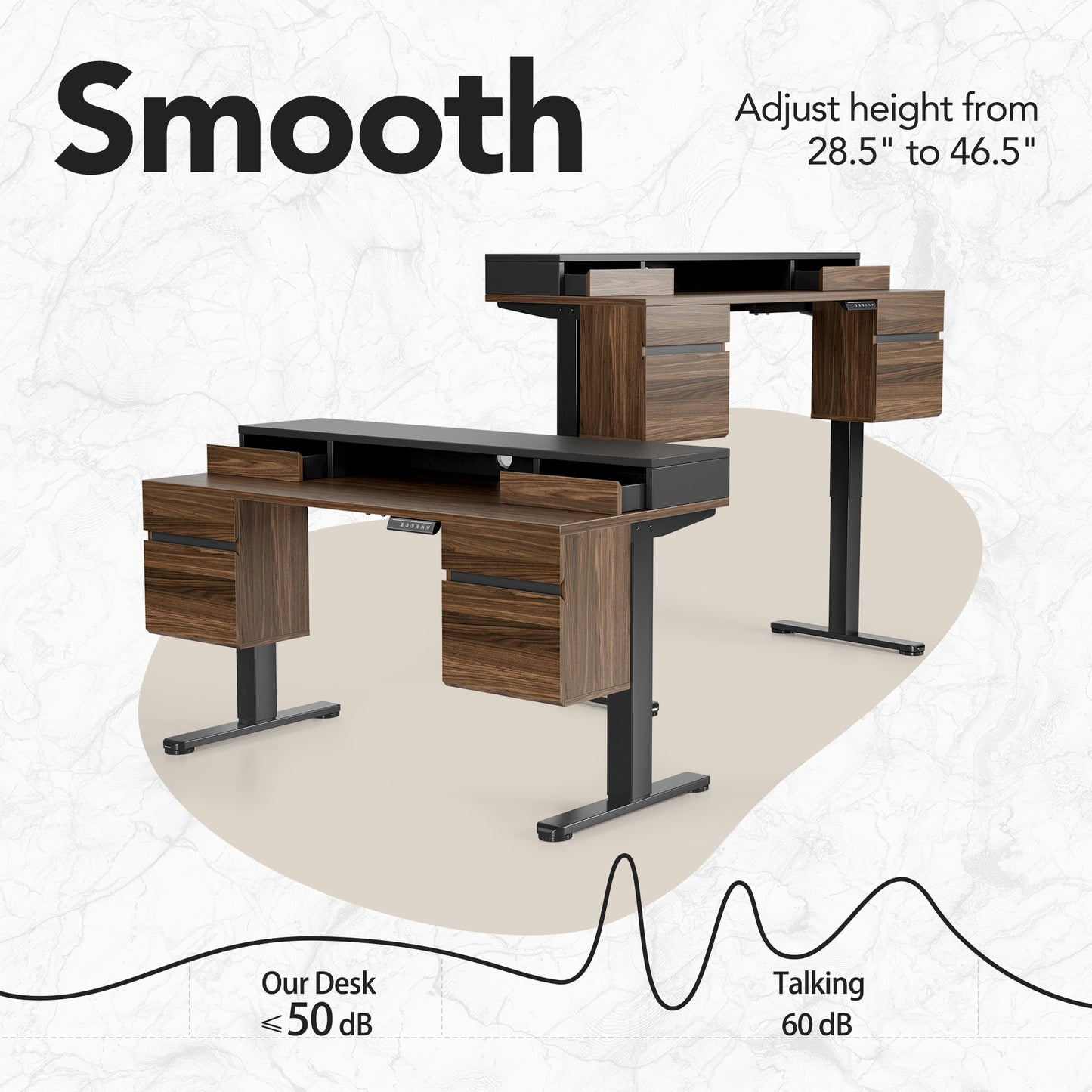 55" All - in - One Standing Desk Integrated 2 File Cabinet - Light Walnut