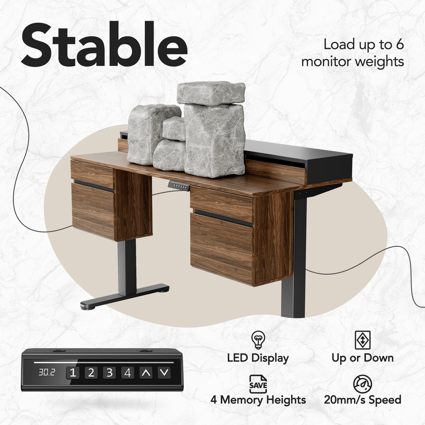 55" All - in - One Standing Desk Integrated 2 File Cabinet - Light Walnut