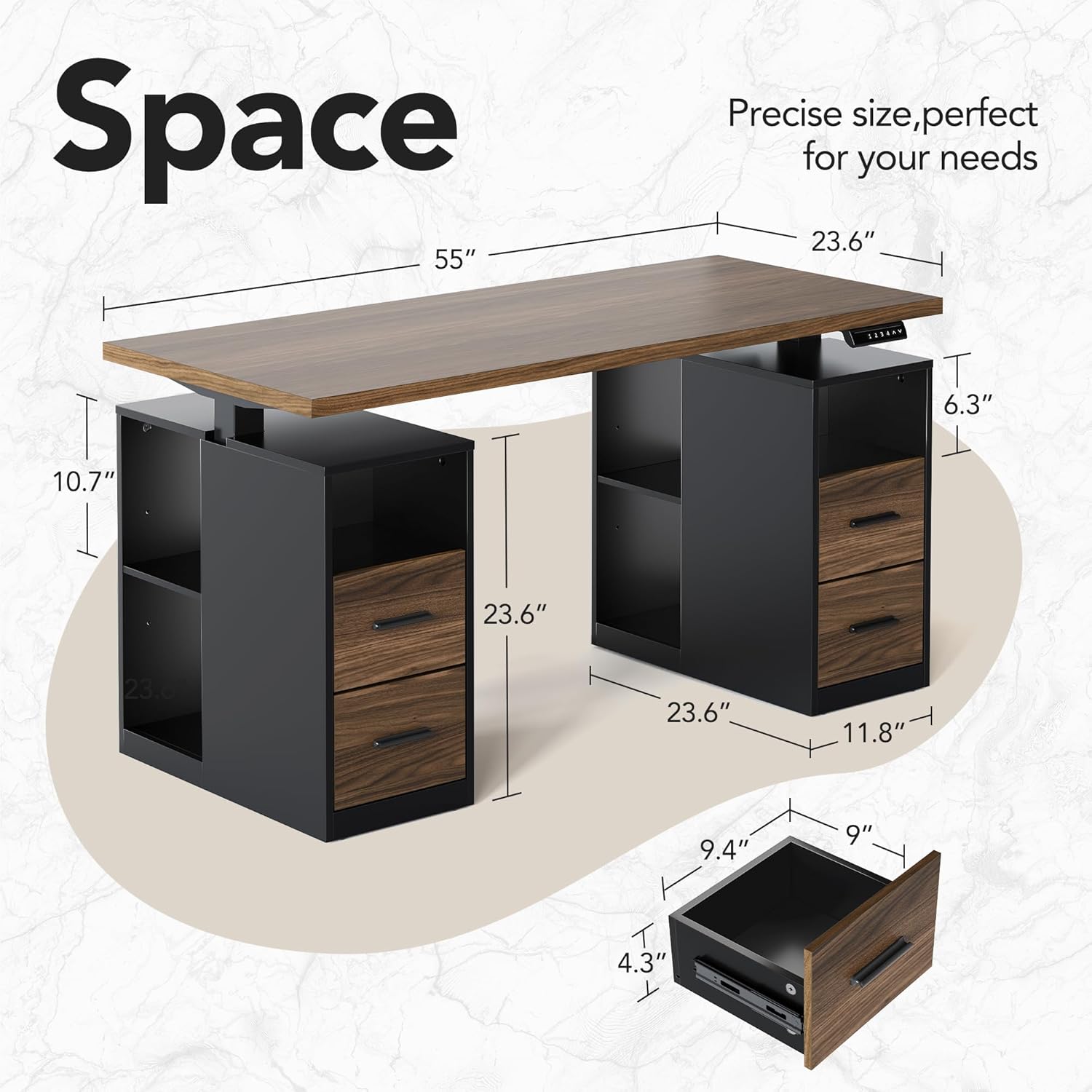 55" Electric Standing Desk with Drawers - 