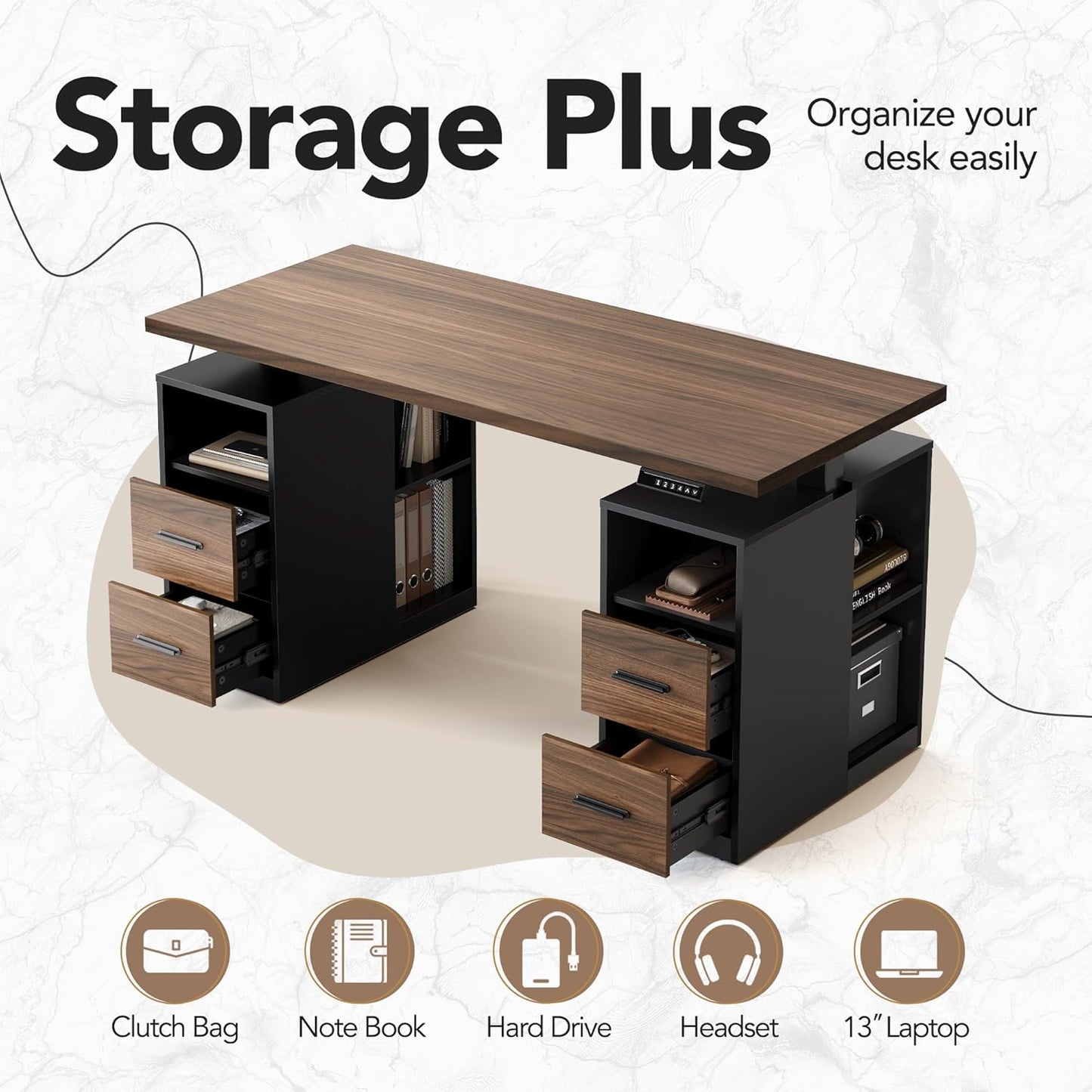55" Electric Standing Desk with Drawers - 