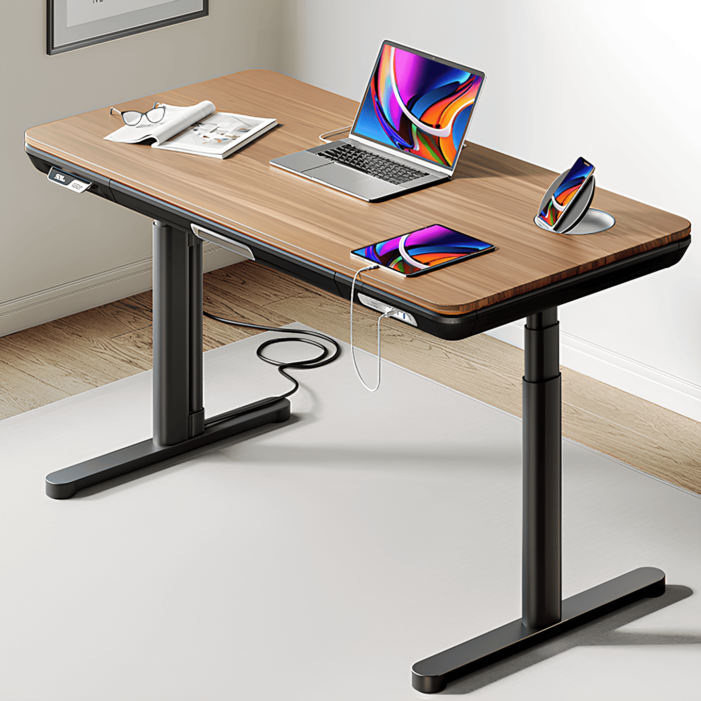 56.7" All - in - One Charging Standing Desk - Walnut