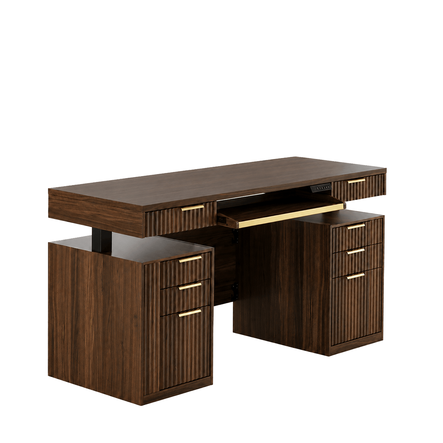 59" Premium Henge Standing Desk - Fluted - Dark Walnut