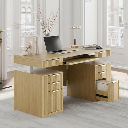 59" Premium Henge Standing Desk - Fluted - Dark Walnut