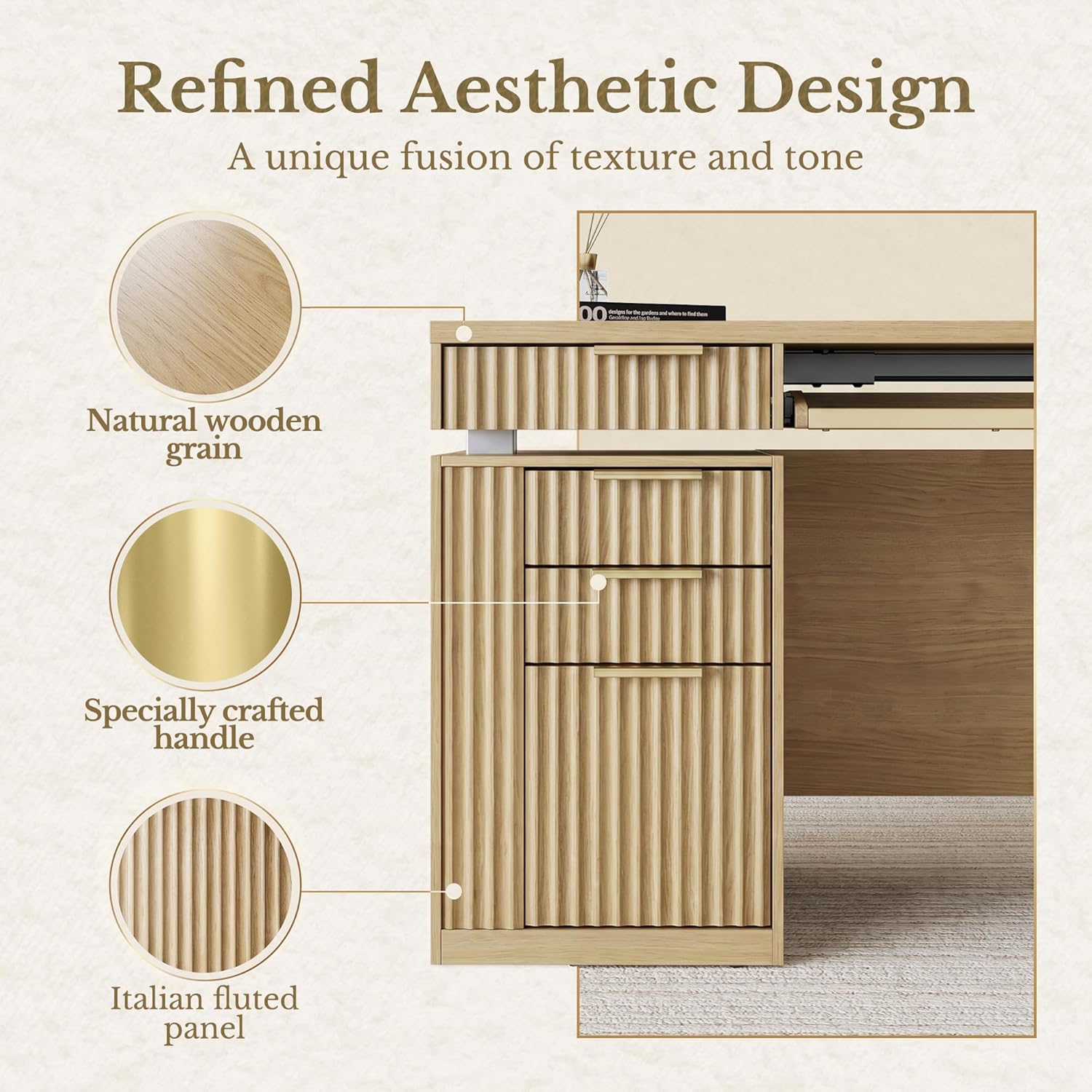 59" Premium Henge Standing Desk - Fluted - Natural Oak