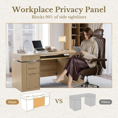 59" Premium Henge Standing Desk - Fluted - Natural Oak