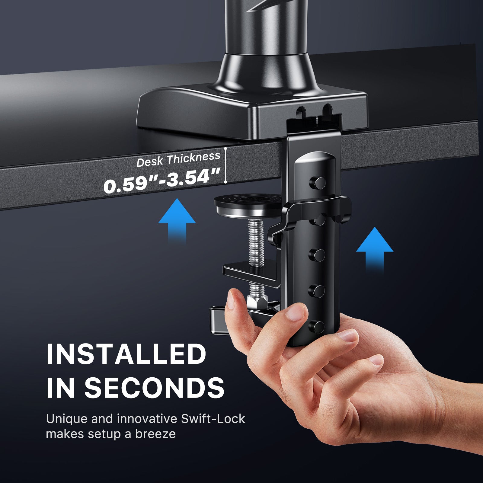 Swift-Lock clamp for HUANUO HNSS6 monitor mount, easy desk installation.