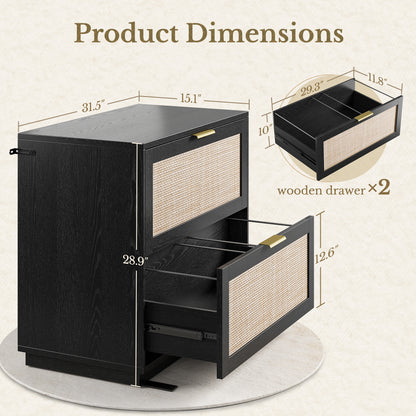 67" desk+73" Bookshelf+2 Drawers / Rattan - Black