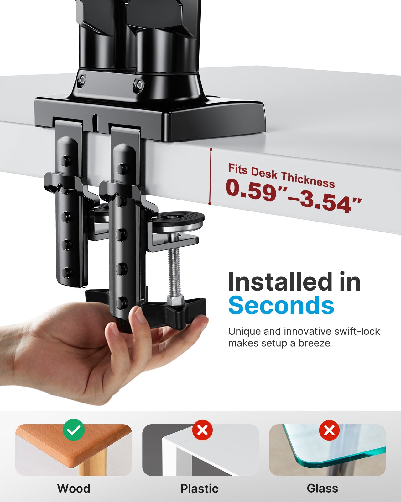 HUANUO HNDS6 Dual Monitor Mount for 13 to 30 Inch Screens - Bundle