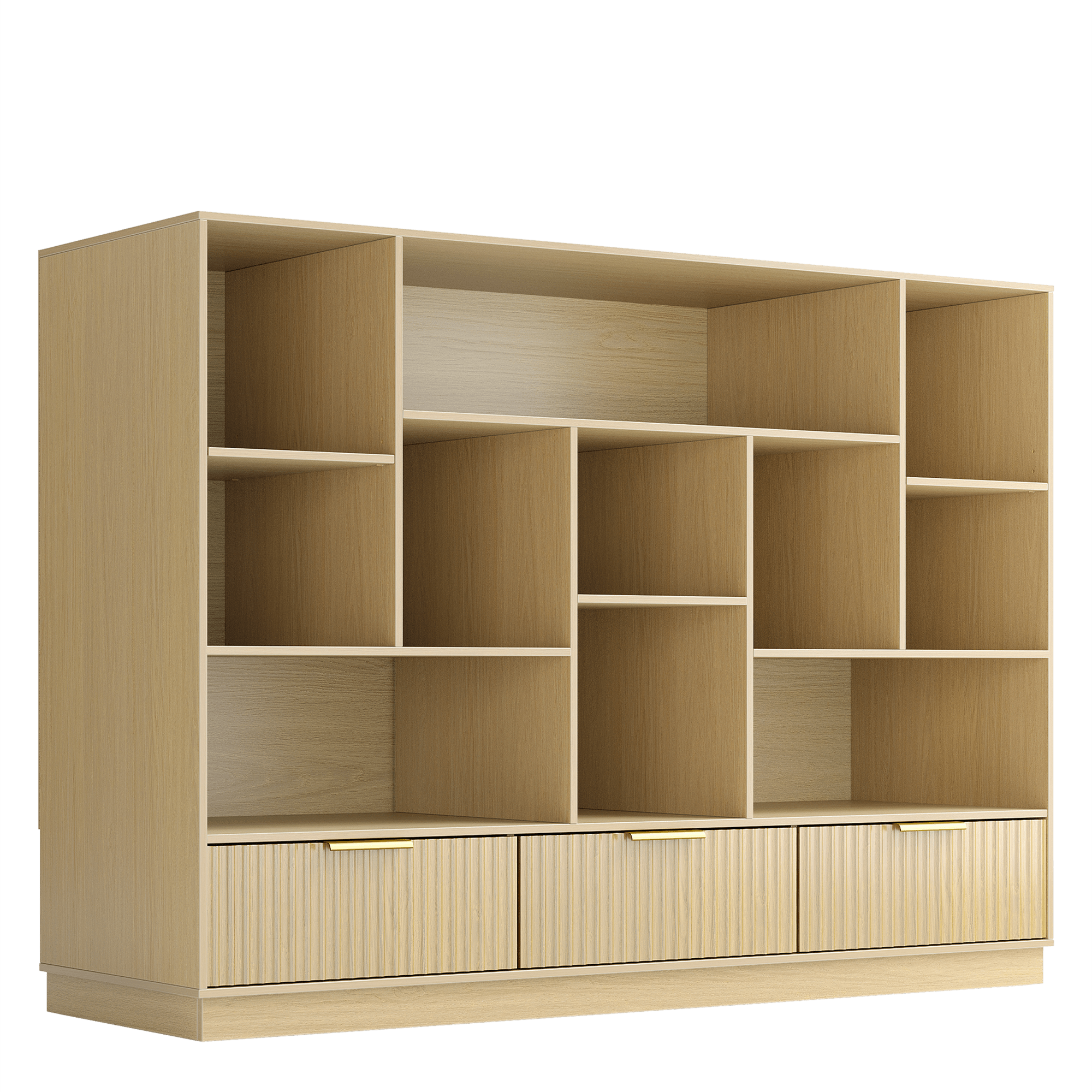 60" Premium Le Bois Bookshelf - Fluted - Light Walnut
