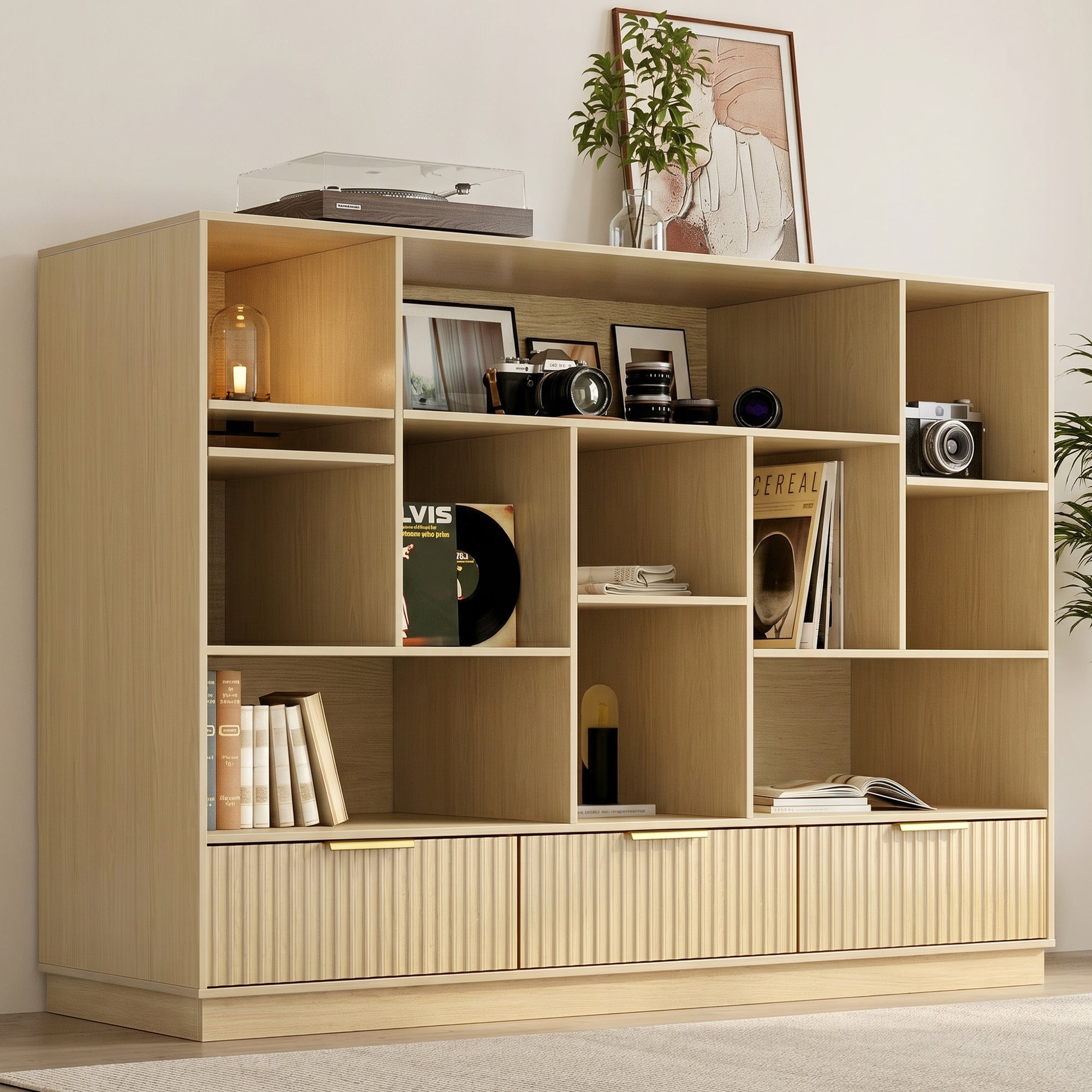 60" Premium Le Bois Bookshelf - Fluted - Light Walnut