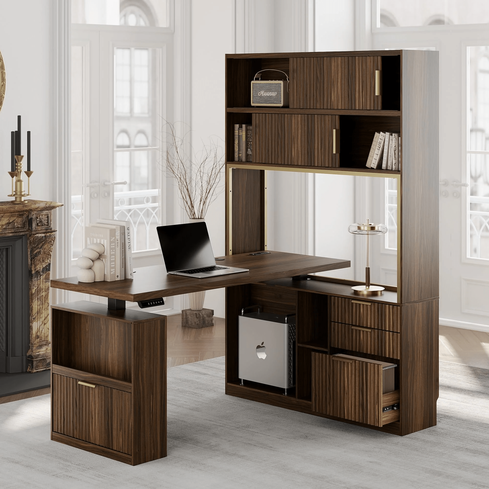 60" Premium Vallon Standing Desk - Fluted Black Walnut