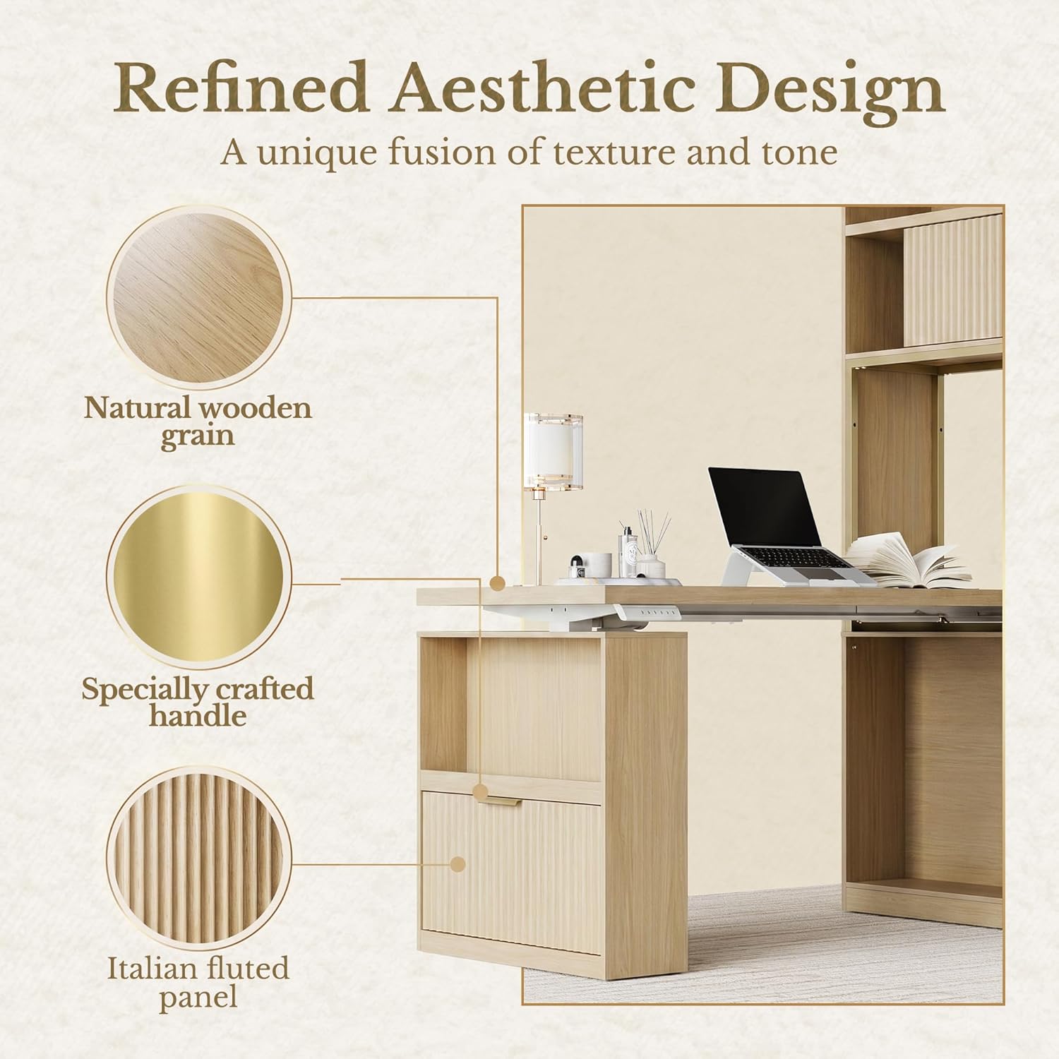 60" Premium Vallon Standing Desk - Fluted - Natural Oak