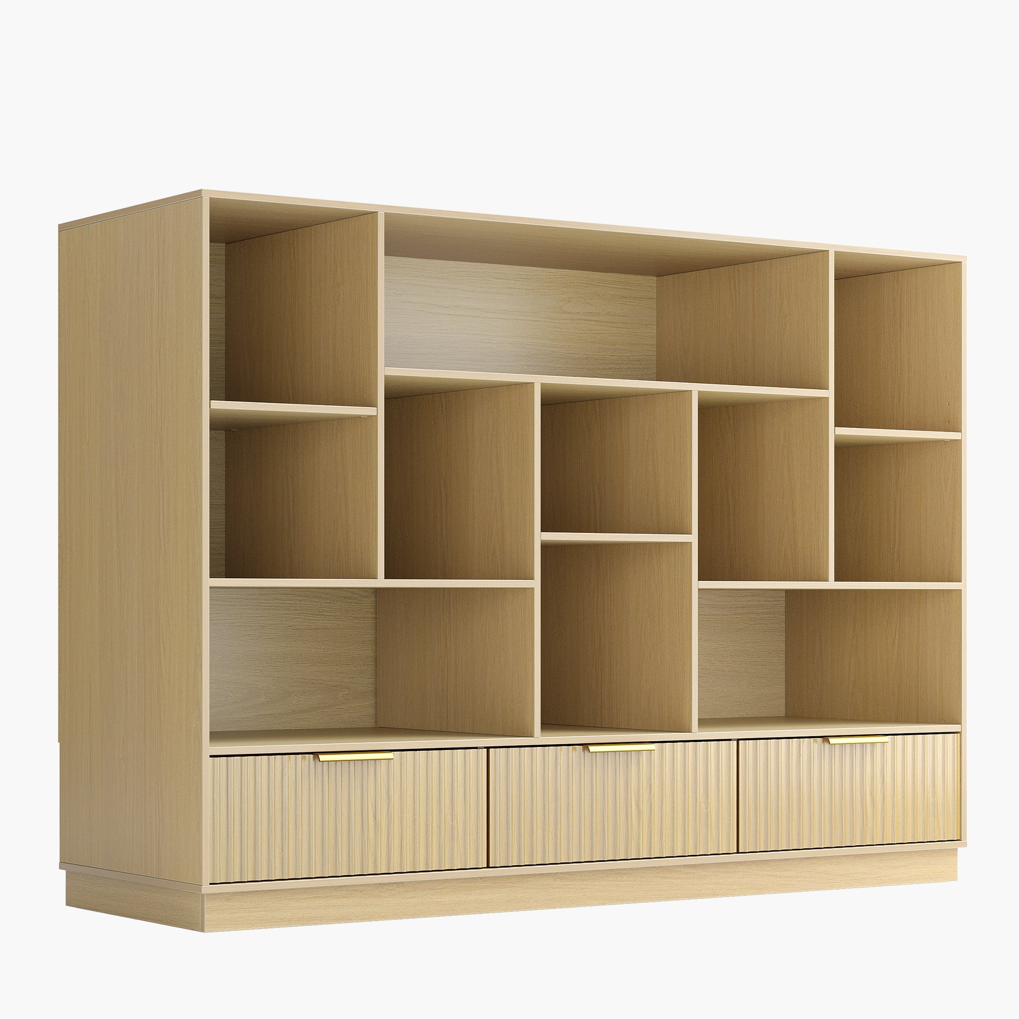 60" Wide Bookshelf with Storage Cabinet - Fluted – Natural Oak