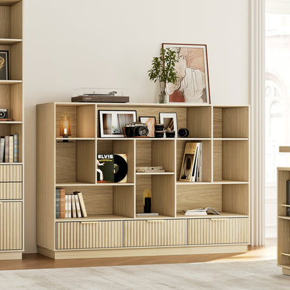 60" Wide Bookshelf with Storage Cabinet - Fluted – Natural Oak