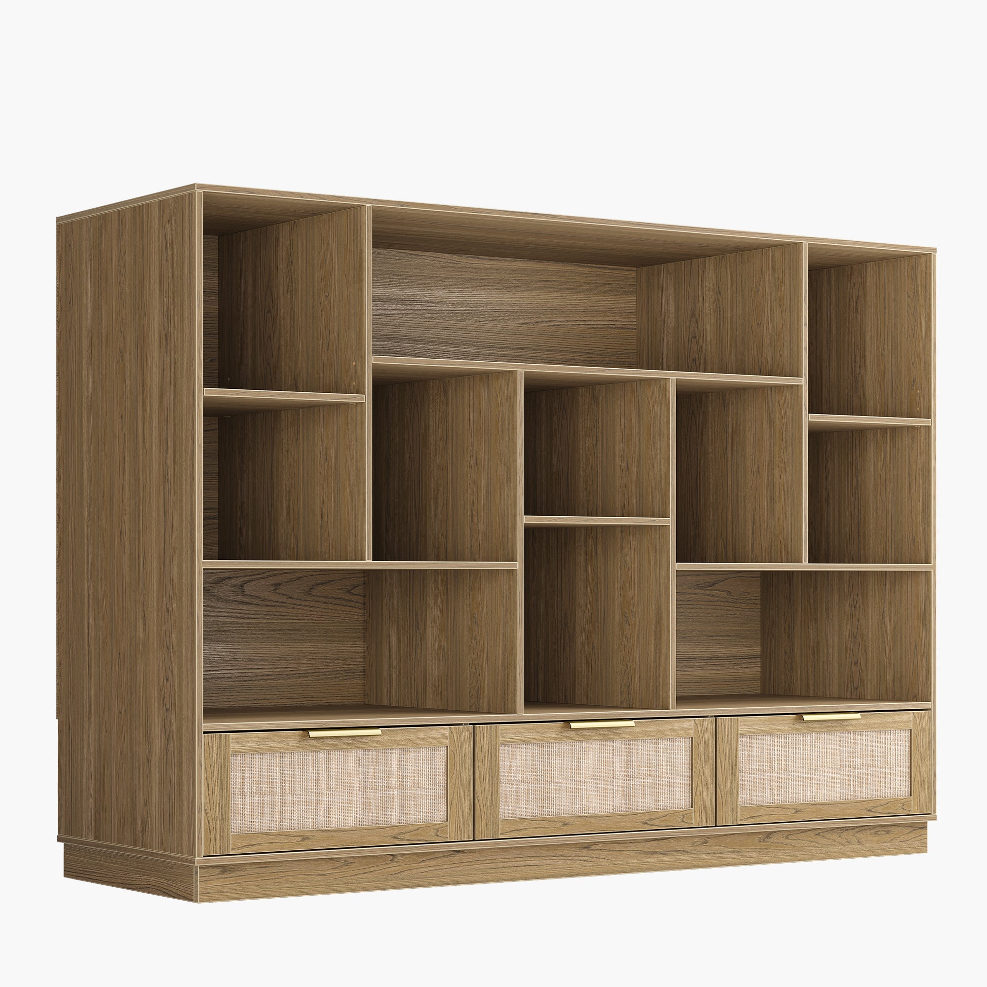 60" Wide Bookshelf with Storage Cabinet - Rattan – Light Walnut