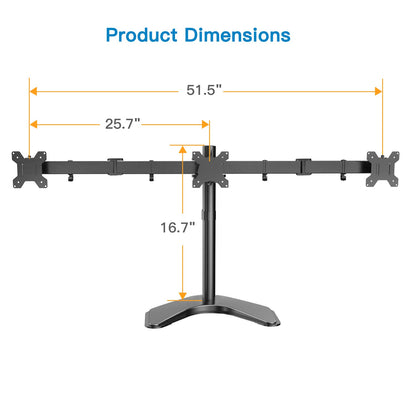 Triple monitor stand dimensions for 13" to 24" screens with central support base