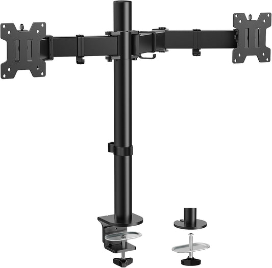 HUANUO Dual Monitor Mount up to 32 inches Screens, Dual Monitor Stand Hold 17.6 lbs, Dual Monitor Arm Desk Mount Easy Adjustable with Tilt, Swivel, Rotation, VESA 75/100mm